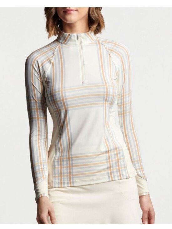 Peter Millar Tops - Peter Millar Womens Ivory Plaid UPF 50+ Quarter-Zip Sun Shirt Medium Golf EUC
